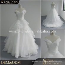 2016 China Dress Manufacturer off-shoulder wedding dress with beadings belt sexy low cut wedding dress